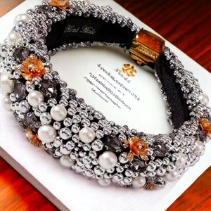 Enchanted Winter Luxury Gray Faux Pearl and Metallic Floral Headband